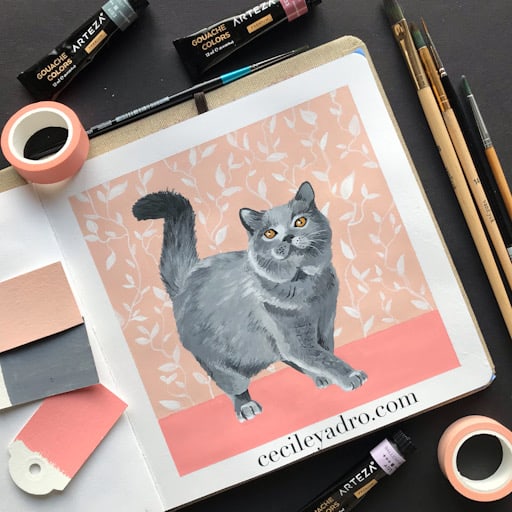 Gouache cat portrait