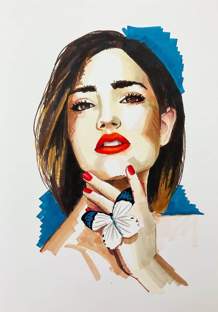 Realistic portrait with alcohol markers
